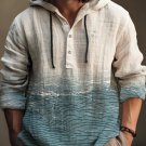 Men's Sea Wave Art Print Casual Hooded Shirt