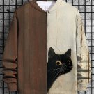 Men's Peeking Cat Art Print Casual Zip Up Jacket