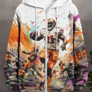 Men's Rugby Matches In The City Print Hooded Zip Up Jacket