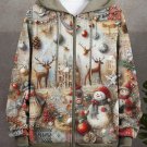 Men's Retro Christmas Vibe Reindeer Snowman Art Print Hooded Zip Up Jacket