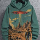 Men's Western Cowboy Meets UFO Art Print Hooded Zip Up Jacket