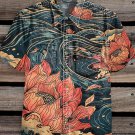 Men's Vintage Indian Folk Lotus Ukiyo-e Distressed Art Print Shirt