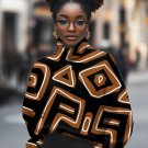 Women's Geometric Pattern Art Print High Neck Knit Sweatshirt
