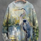 Men's Blue Heron Bird Oil Painting Print Knit Sweatshirt