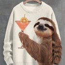 Men's Sloth Cheers Cocktail Art Print Knit Sweatshirt