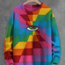 Men's Color Block Eye Graphic Print Knit Sweatshirt