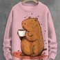 Men's Capybara Drinking Coffee Fun Print Knit Sweatshirt