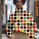 Women's Colorful Polka Dots Arrangement Print High Neck Knit Sweatshirt