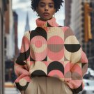 Women's Colorful Round Circle Matching Print High Neck Knit Sweatshirt
