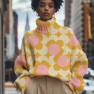 Women's Contrast Color Circle Print High Neck Knit Sweatshirt