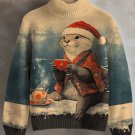 Women's Christmas Otter Drinking Hot Drink By The River Art Print High Neck Knit Sweatshirt