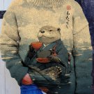 Men's River Kimono Otter Tasting Tea Japanese Art Print Knit Sweatshirt