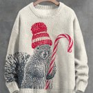 Men's Winter Squirrel Merry Christmas Art Print Knit Sweatshirt