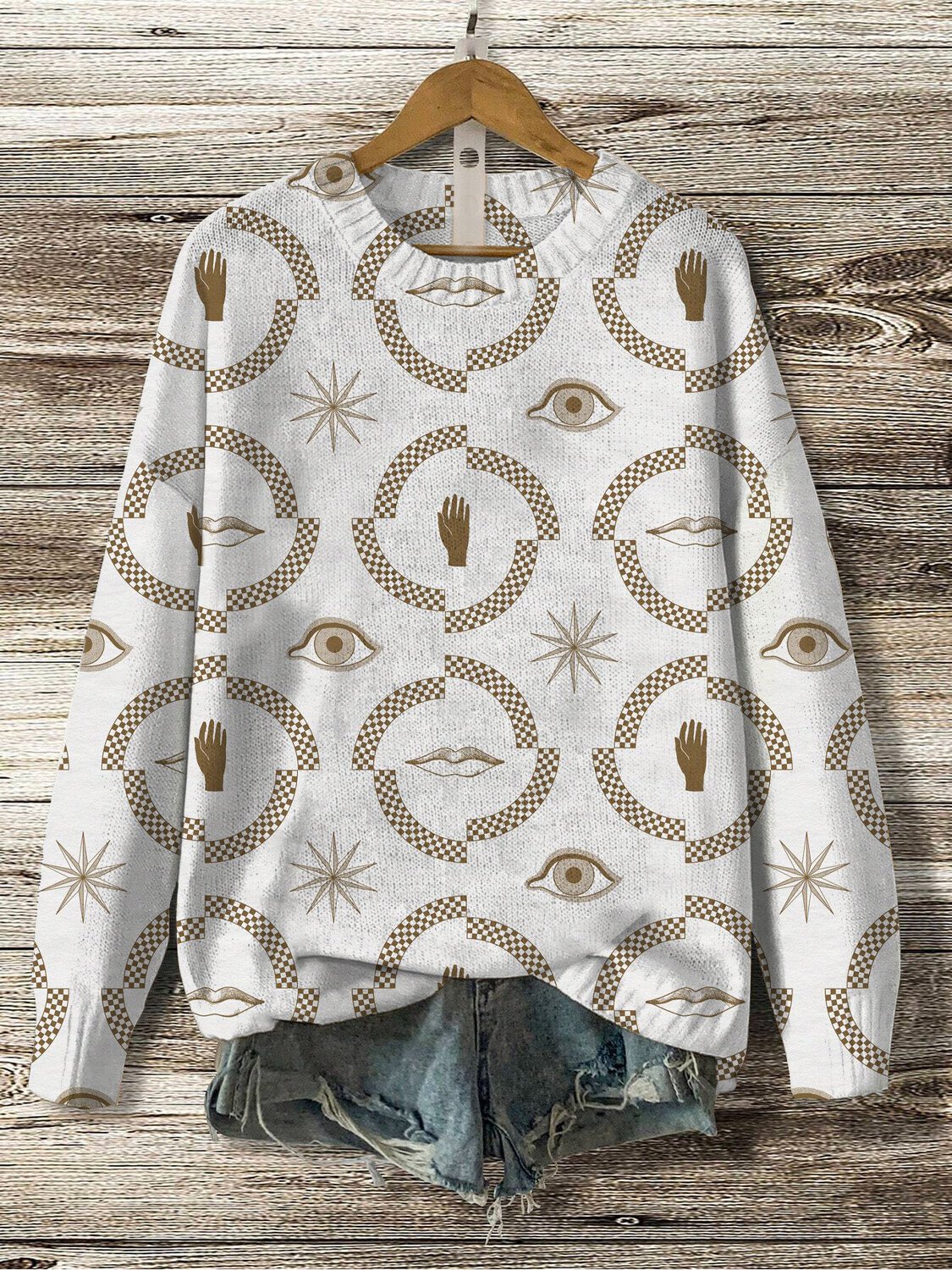 Women's Evil Eye Pattern Art Print Knit Sweatshirt