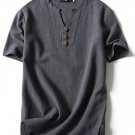 Men's Solid Color Side Slit Loose Short Sleeve Button Shirt