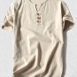 Men's Solid Color Side Slit Loose Short Sleeve Button Shirt