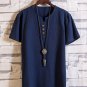 Men's Solid Color Side Slit Loose Short Sleeve Button Shirt