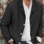 Men's Lapel Collar Button Up Long Sleeve Cotton Linen Plain Shirt
