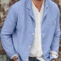 Men's Lapel Collar Button Up Long Sleeve Cotton Linen Plain Shirt