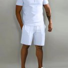 Men's Casual Half Zipper Polo Shirt Drawstring Shorts Two-Piece Set