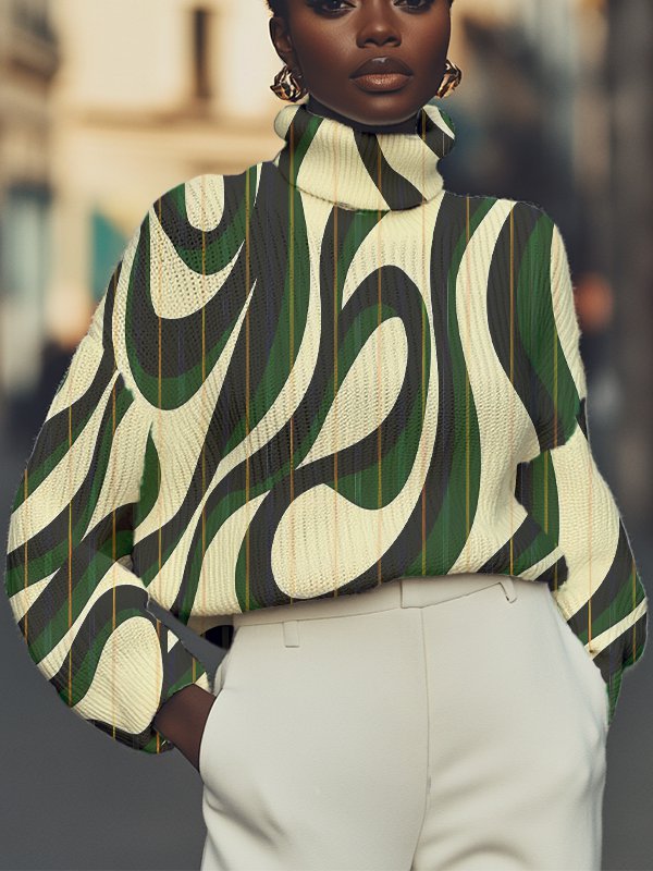 Women's Abstract Aesthetic Geometric Art Print High Neck Knit Sweatshirt