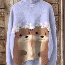 Women's Cute Otter Art Print High Neck Knit Sweatshirt