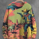 Men's UFO Cowboy Cat Sci-Fi Art Print Knit Sweatshirt