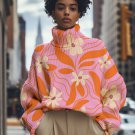 Women's Floral Plant All Over Print High Neck Knit Sweatshirt