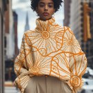 Women's Abstract Plant Floral Art Print High Neck Knit Sweatshirt