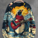 Men's Bomb Explosion Penguins Guitar Print Knit Sweatshirt