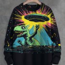 Men's Dinosaur DJ UFO Future Sci-Fi Art Print Knit Sweatshirt