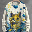 Men's Cat Mermaid Art Print Knit Sweatshirt