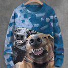 Men's Funny Art Dog Print Knit Sweatshirt