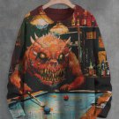 Men's Fun Billiards Monster Art Print Knit Sweatshirt