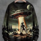 Men's UFO Alien Coming Surreal Mystery Art Print Knit Sweatshirt