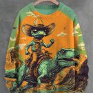 Men's Cowboy Alien Riding Dinosaur Surreal Art Print Knit Sweatshirt