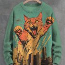 Men's Giant Cat Art Print Knit Sweatshirt