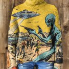Women's Vintage UFO Alien Comics Style Sci-Fi Art Print High Neck Knit Sweatshirt