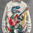 Men's Rock Dinosaur Playing Guitar Art Print Knit Sweatshirt