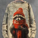 Men's Raccoon Drinking Hot Coffee In Winter Art Print Knit Sweatshirt