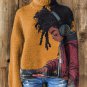 Women's Afro Kid Music Lover Print High Neck Knit Sweatshirt
