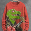 Men's Dinosaurs Eat Dumplings Art Print Knit Sweatshirt