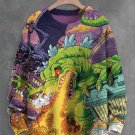 Men's Psychedelic Dinosaur Breathing Fire Art Print Knit Sweatshirt