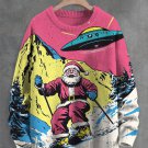 Men's Christmas Santa Skiing UFO Vintage Print Knit Sweatshirt