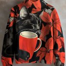 Women's Black Cat Holding Milk In The Flower Field Art Print High Neck Knit Sweatshirt