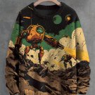 Men's Alien Invasion Robot Wars Art Print Knit Sweatshirt