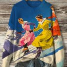 Women's Retro Skiing Art Print Knit Sweatshirt
