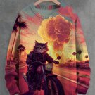 Men's Cool Black Cat Riding A Motorcycle Print Knit Sweatshirt