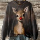 Women's Red-nosed Reindeer Print Knit Sweatshirt