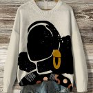 Women's Black Girl Portrait Art Print Knit Sweatshirt